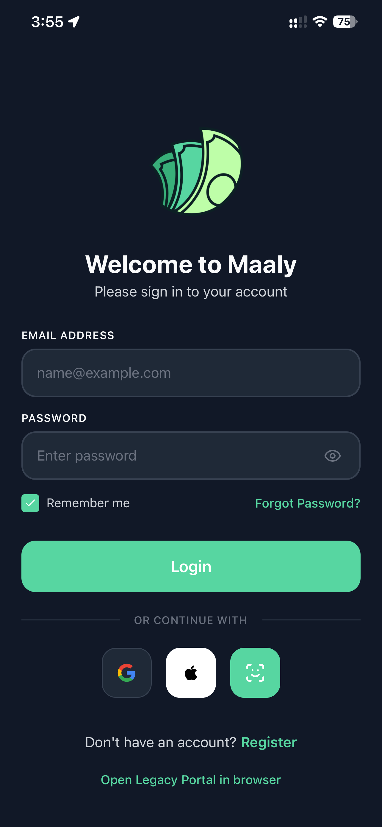Maaly dark theme login